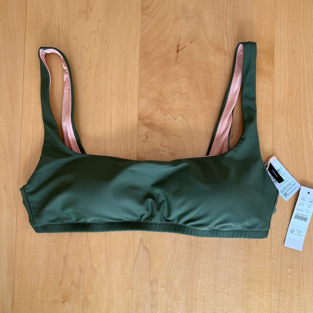 NWT J. Crew Squareneck Bikini Top - Size M, Safari